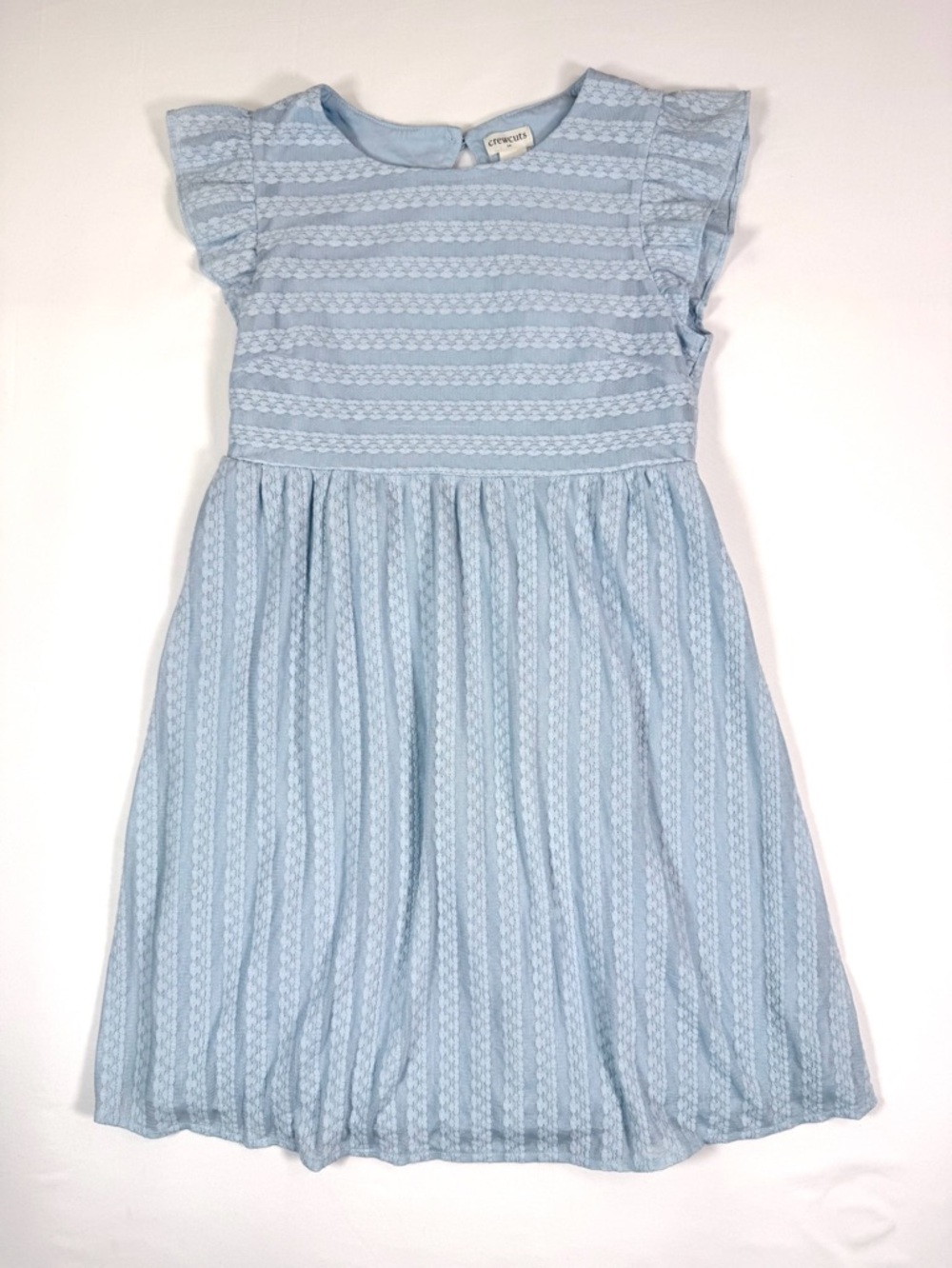 CREWCUTS Girls Lace Dress Size 10 Light Blue Flutter Sleeve Fit And Flare